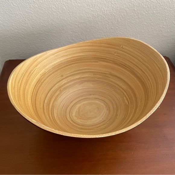 Wooden Bamboo Decorative Bowl Fruit Wood Spun Modern Natural Decor Oval EUC - Picture 2 of 4